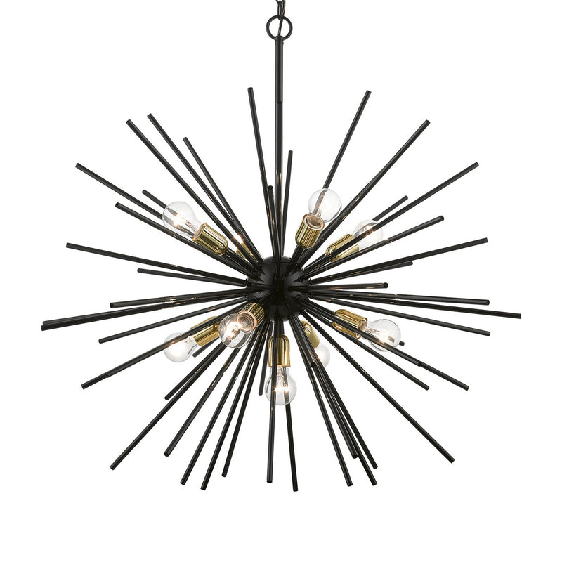 Livex Lighting 46176-68 Nine Light Foyer Chandelier, Shiny Black w/Polished Brass