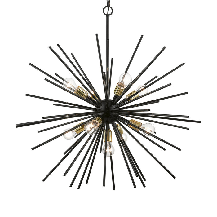 Livex Lighting 46176-68 Nine Light Foyer Chandelier, Shiny Black w/Polished Brass
