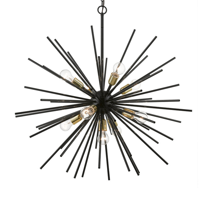 Livex Lighting 46176-68 Nine Light Foyer Chandelier, Shiny Black w/Polished Brass