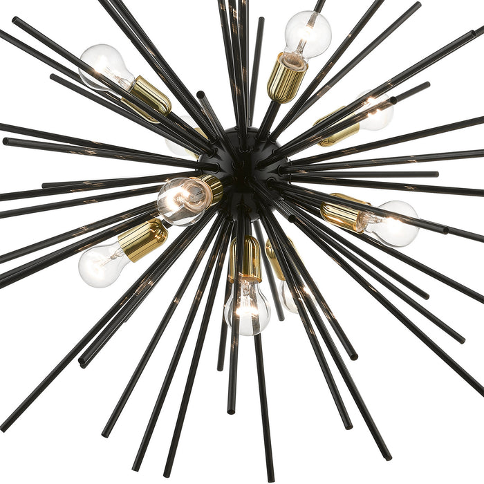 Livex Lighting 46176-68 Nine Light Foyer Chandelier, Shiny Black w/Polished Brass