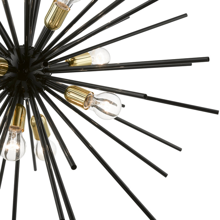 Livex Lighting 46176-68 Nine Light Foyer Chandelier, Shiny Black w/Polished Brass