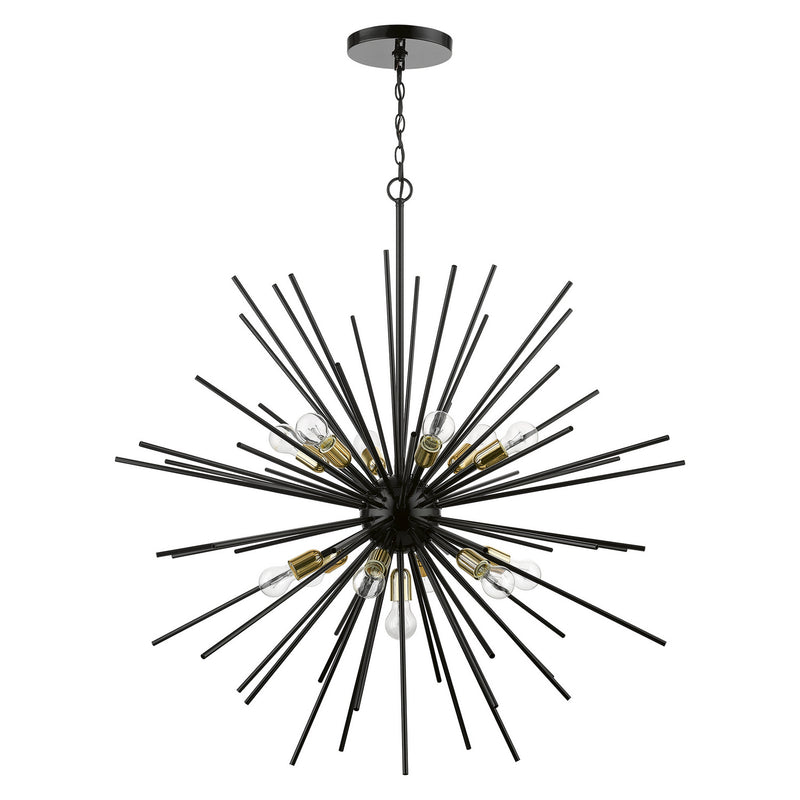 Livex Lighting 46177-68 13 Light Foyer Chandelier, Shiny Black w/Polished Brass