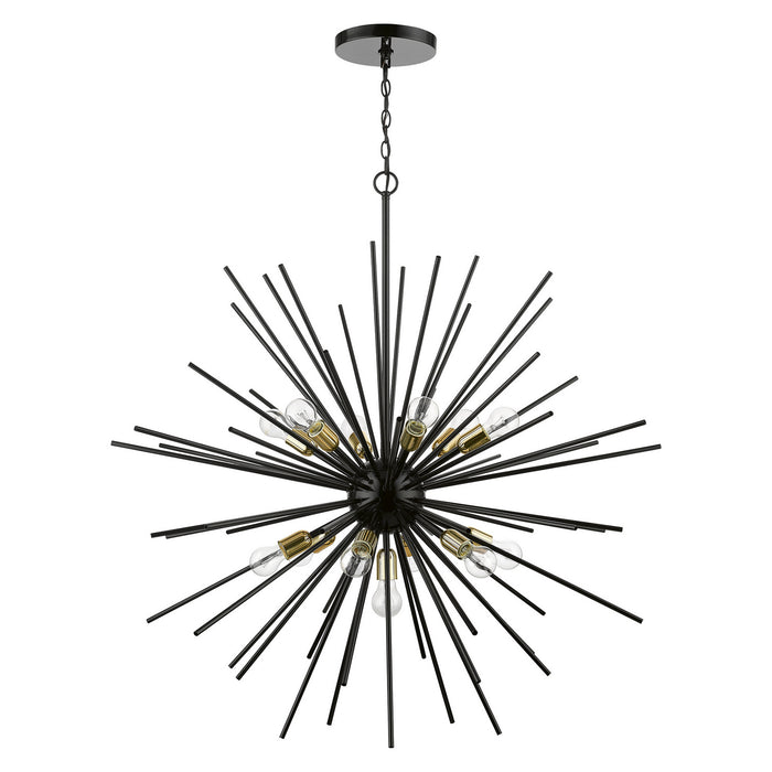 Livex Lighting 46177-68 13 Light Foyer Chandelier, Shiny Black w/Polished Brass
