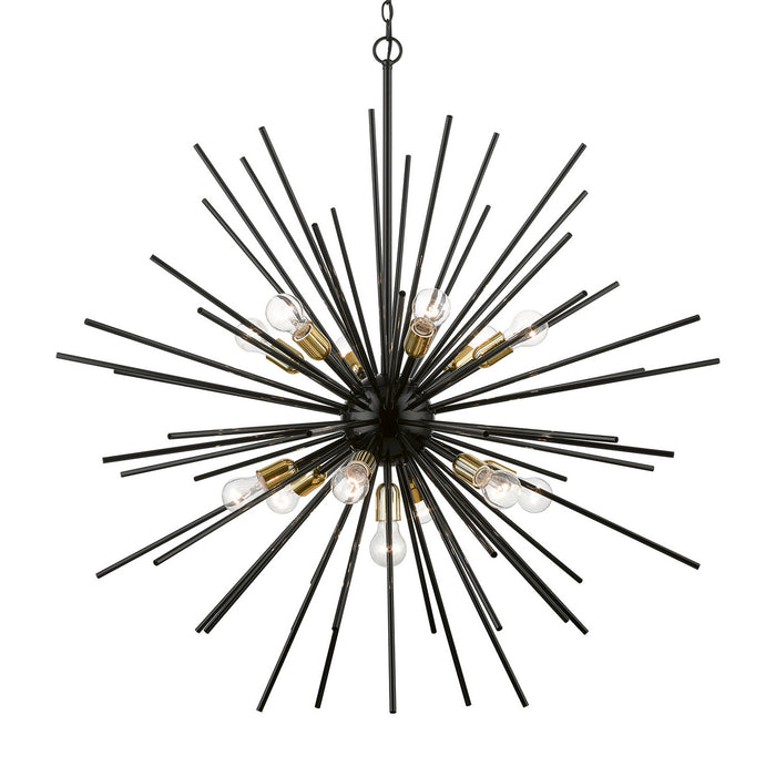 Livex Lighting 46177-68 13 Light Foyer Chandelier, Shiny Black w/Polished Brass
