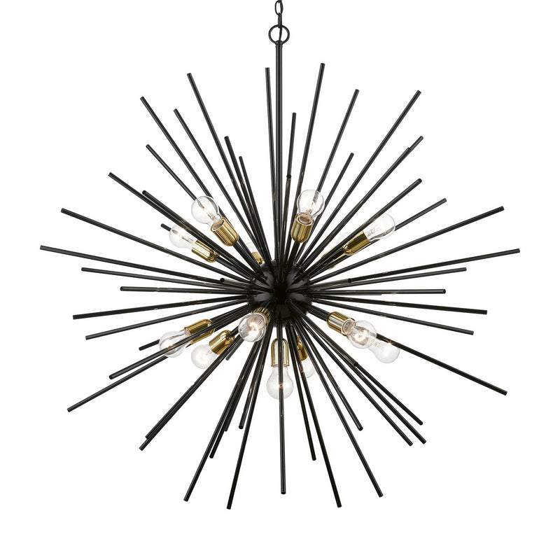 Livex Lighting 46177-68 13 Light Foyer Chandelier, Shiny Black w/Polished Brass
