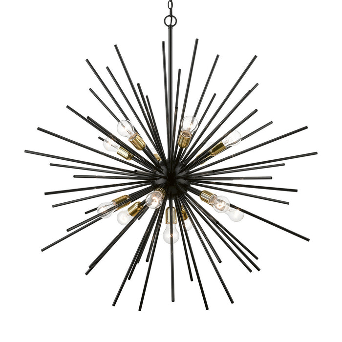 Livex Lighting 46177-68 13 Light Foyer Chandelier, Shiny Black w/Polished Brass