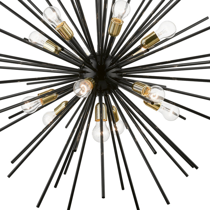 Livex Lighting 46177-68 13 Light Foyer Chandelier, Shiny Black w/Polished Brass