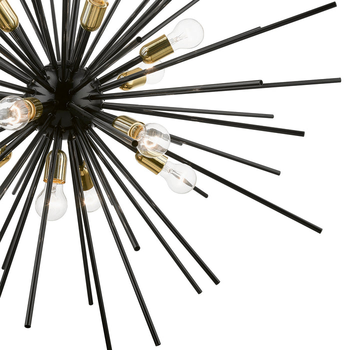 Livex Lighting 46177-68 13 Light Foyer Chandelier, Shiny Black w/Polished Brass