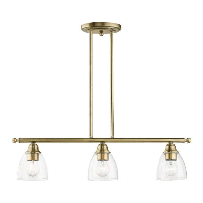 Livex Lighting 46337-01 Three Light Linear Chandelier, Antique Brass