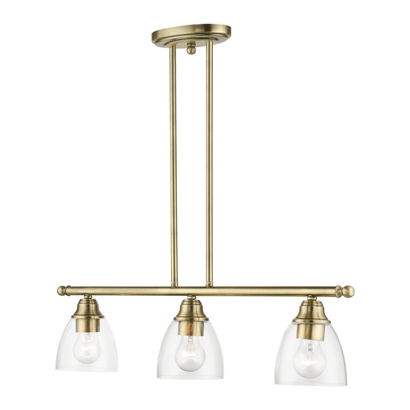 Livex Lighting 46337-01 Three Light Linear Chandelier, Antique Brass