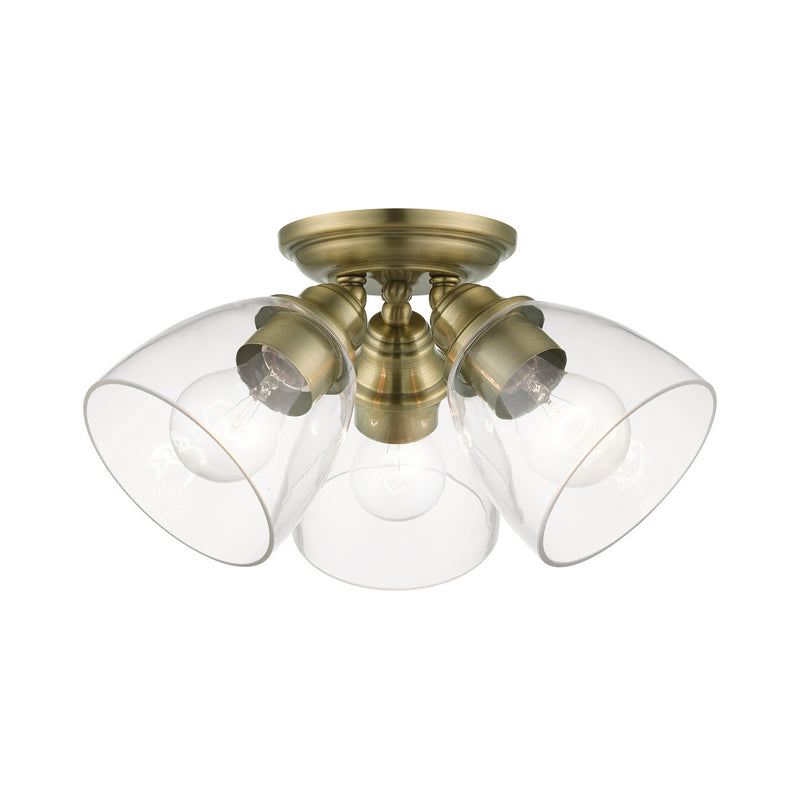 Livex Lighting 46339-01 Three Light Semi-Flush Mount, Antique Brass