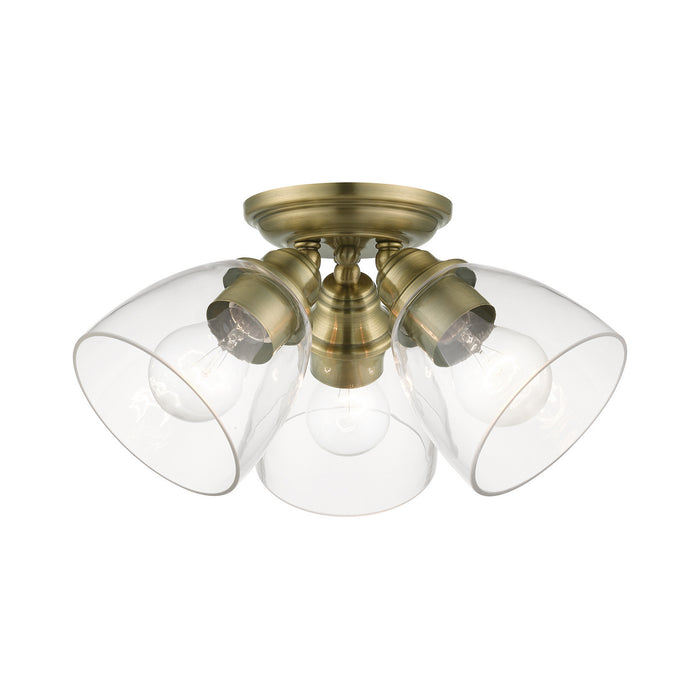Livex Lighting 46339-01 Three Light Semi-Flush Mount, Antique Brass
