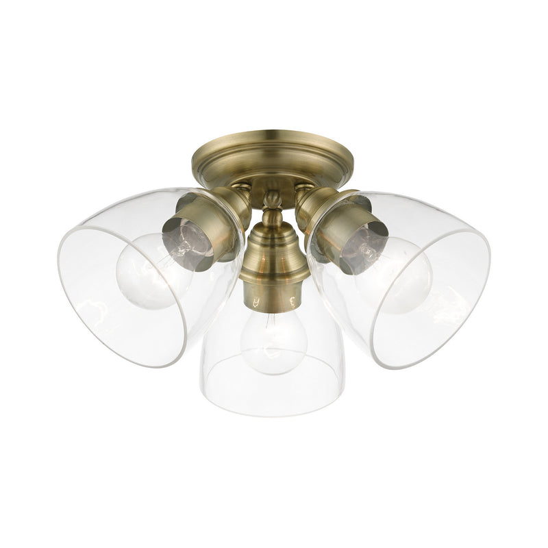 Livex Lighting 46339-01 Three Light Semi-Flush Mount, Antique Brass
