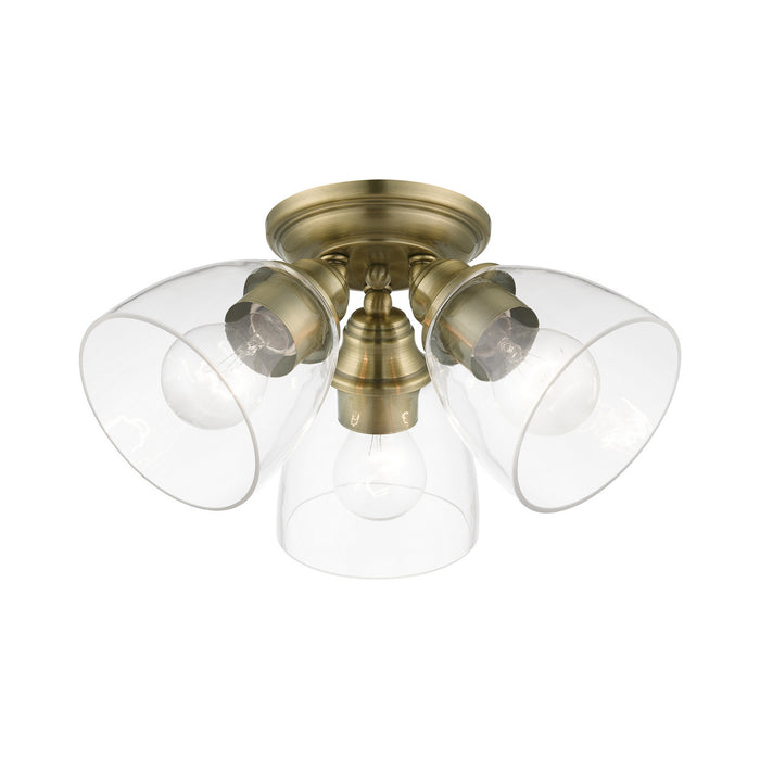Livex Lighting 46339-01 Three Light Semi-Flush Mount, Antique Brass