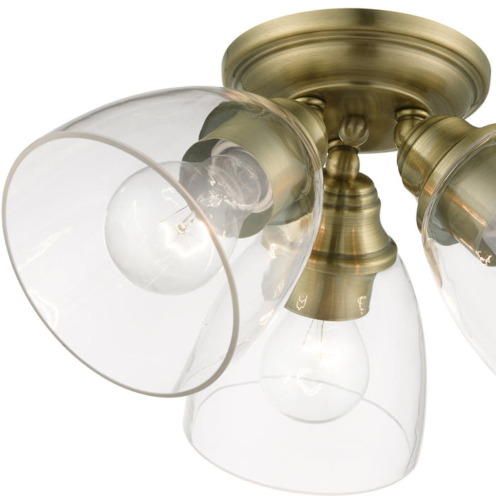 Livex Lighting 46339-01 Three Light Semi-Flush Mount, Antique Brass