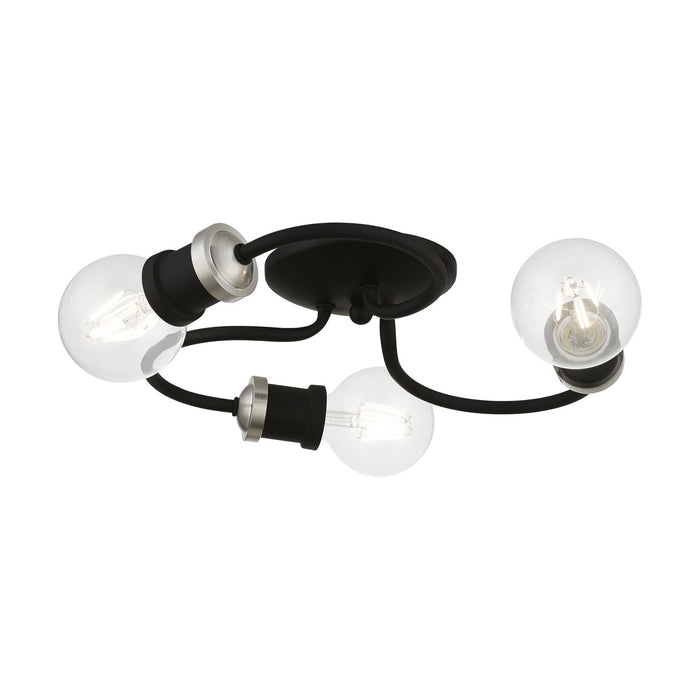 Livex Lighting 46383-04 Three Light Flush Mount, Black w/Brushed Nickel