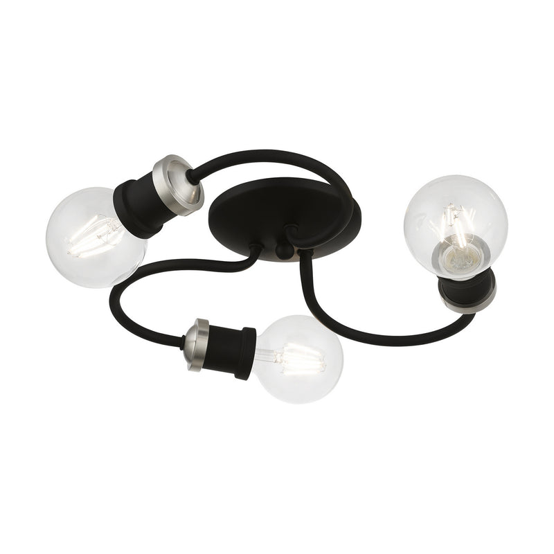 Livex Lighting 46383-04 Three Light Flush Mount, Black w/Brushed Nickel