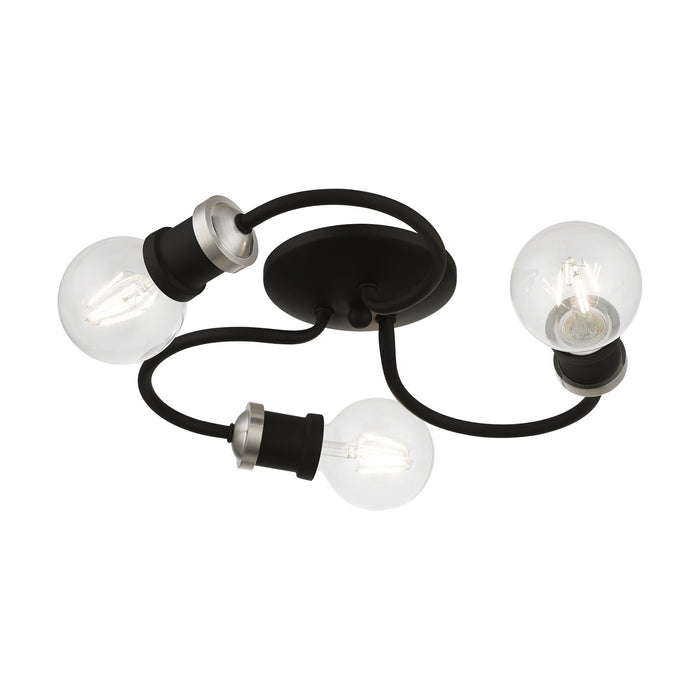 Livex Lighting 46383-04 Three Light Flush Mount, Black w/Brushed Nickel