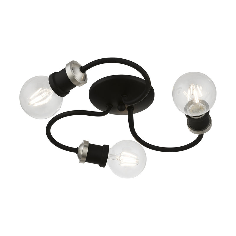 Livex Lighting 46383-04 Three Light Flush Mount, Black w/Brushed Nickel