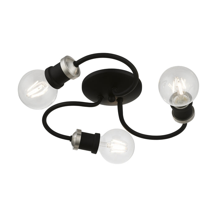 Livex Lighting 46383-04 Three Light Flush Mount, Black w/Brushed Nickel