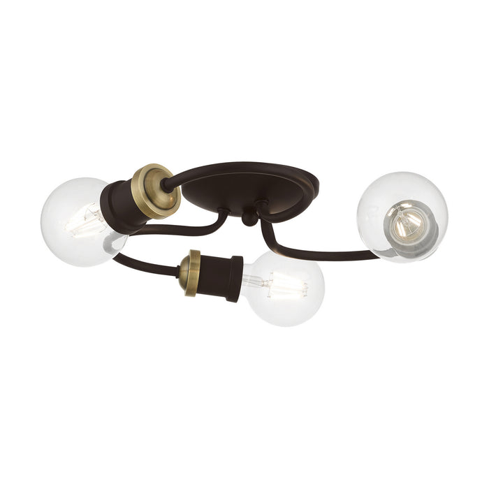 Livex Lighting 46383-07 Three Light Flush Mount, Bronze w/Antique Brass