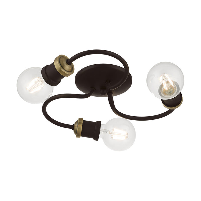 Livex Lighting 46383-07 Three Light Flush Mount, Bronze w/Antique Brass