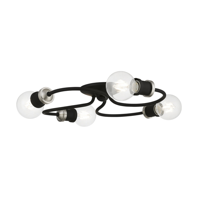 Livex Lighting 46384-04 Four Light Flush Mount, Black w/Brushed Nickel