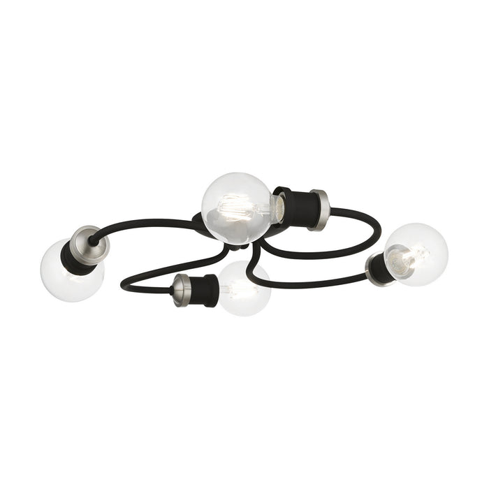Livex Lighting 46384-04 Four Light Flush Mount, Black w/Brushed Nickel