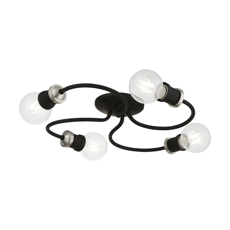Livex Lighting 46384-04 Four Light Flush Mount, Black w/Brushed Nickel