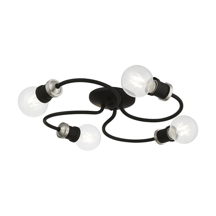 Livex Lighting 46384-04 Four Light Flush Mount, Black w/Brushed Nickel