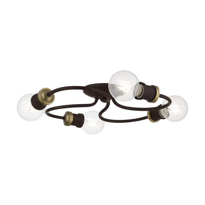 Livex Lighting 46384-07 Four Light Flush Mount, Bronze w/Antique Brass