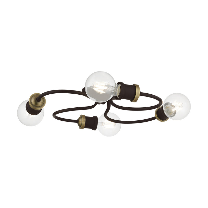 Livex Lighting 46384-07 Four Light Flush Mount, Bronze w/Antique Brass