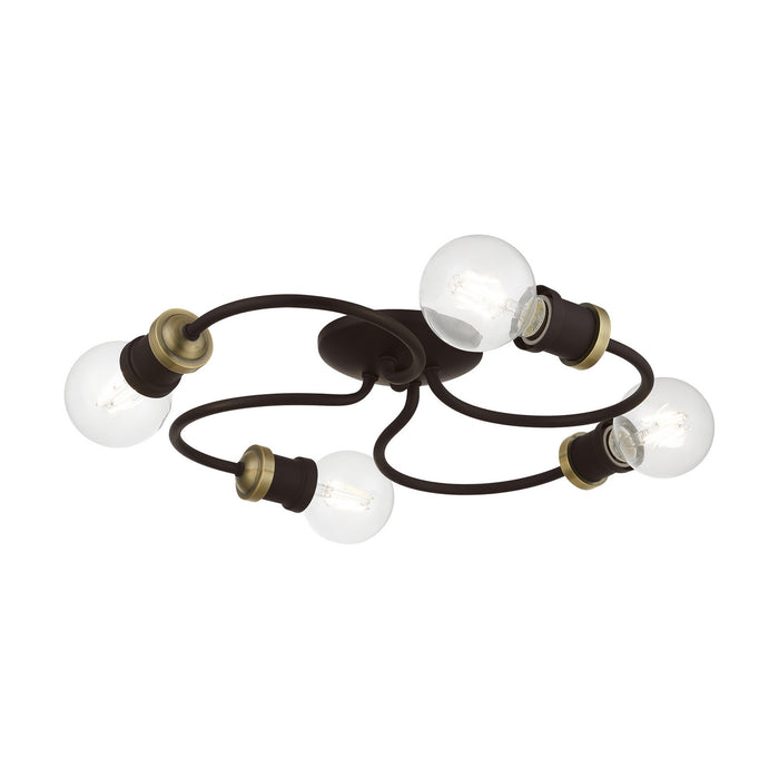 Livex Lighting 46384-07 Four Light Flush Mount, Bronze w/Antique Brass