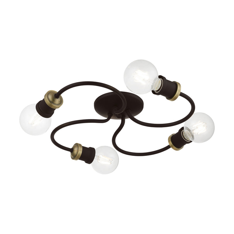 Livex Lighting 46384-07 Four Light Flush Mount, Bronze w/Antique Brass