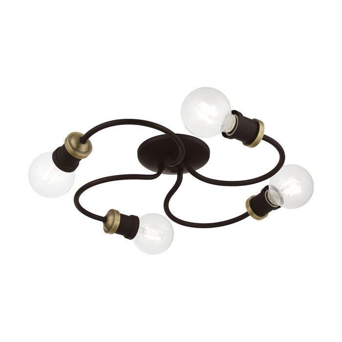 Livex Lighting 46384-07 Four Light Flush Mount, Bronze w/Antique Brass
