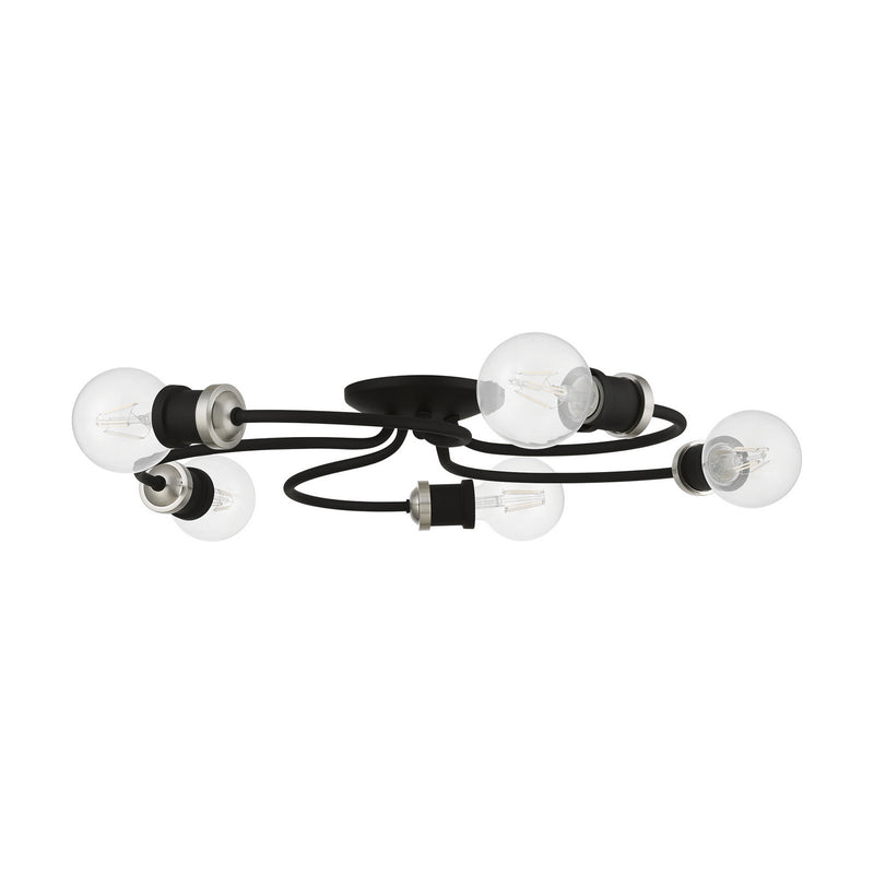 Livex Lighting 46385-04 Five Light Flush Mount, Black w/Brushed Nickel