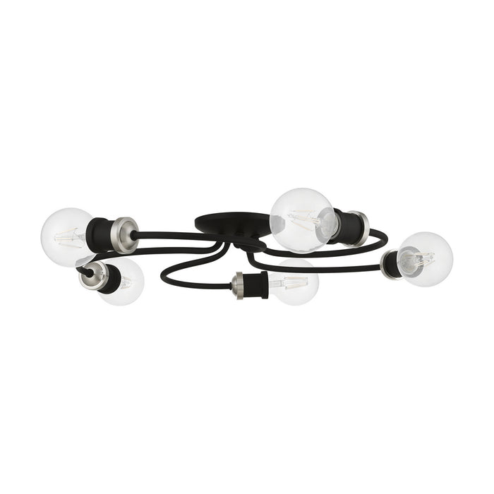 Livex Lighting 46385-04 Five Light Flush Mount, Black w/Brushed Nickel
