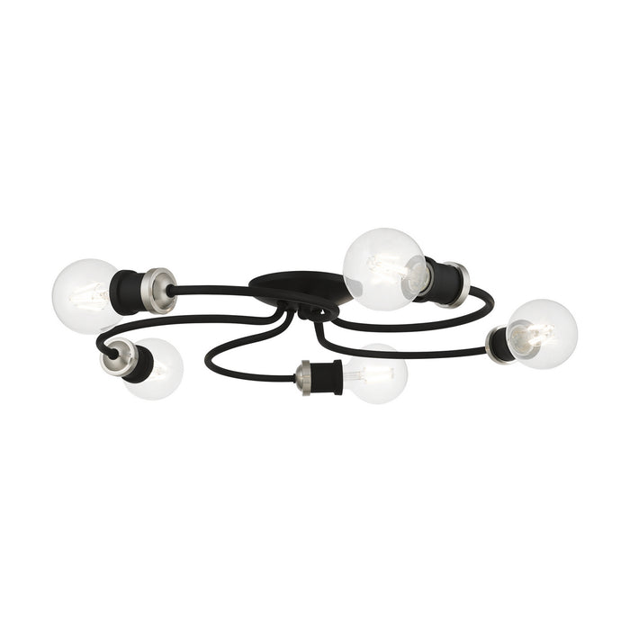 Livex Lighting 46385-04 Five Light Flush Mount, Black w/Brushed Nickel