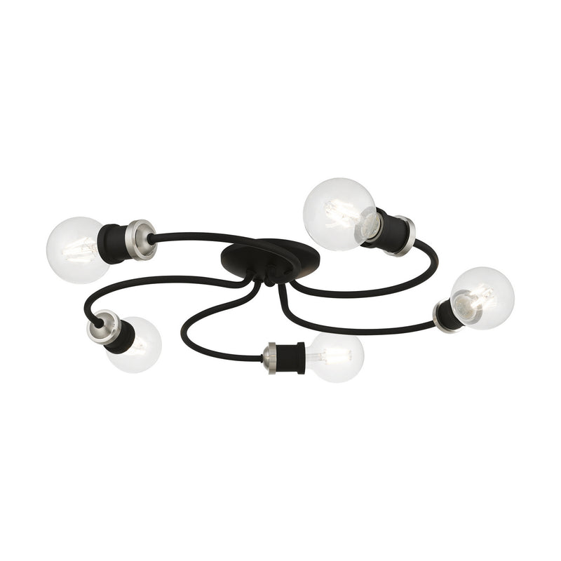 Livex Lighting 46385-04 Five Light Flush Mount, Black w/Brushed Nickel