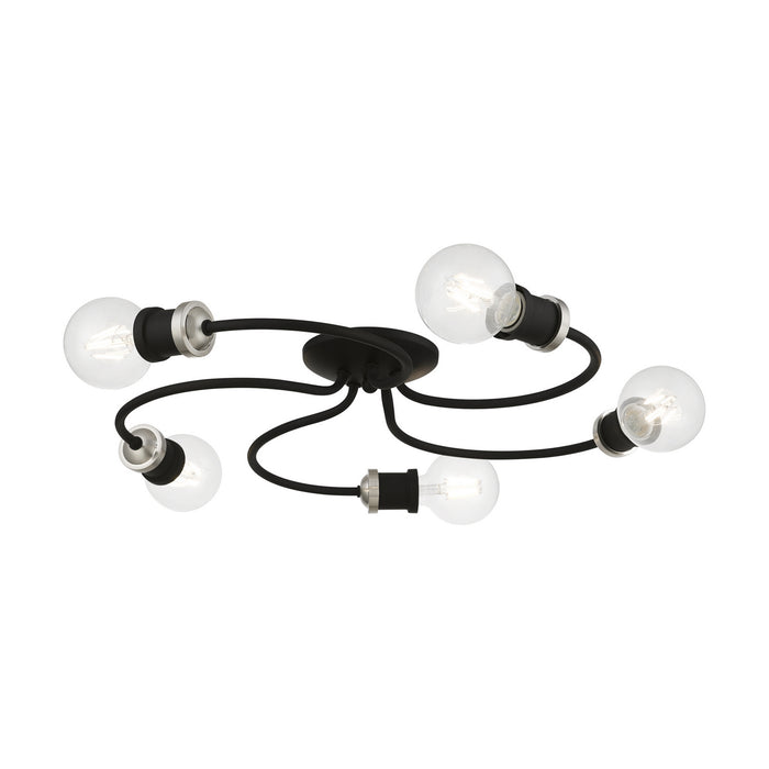 Livex Lighting 46385-04 Five Light Flush Mount, Black w/Brushed Nickel