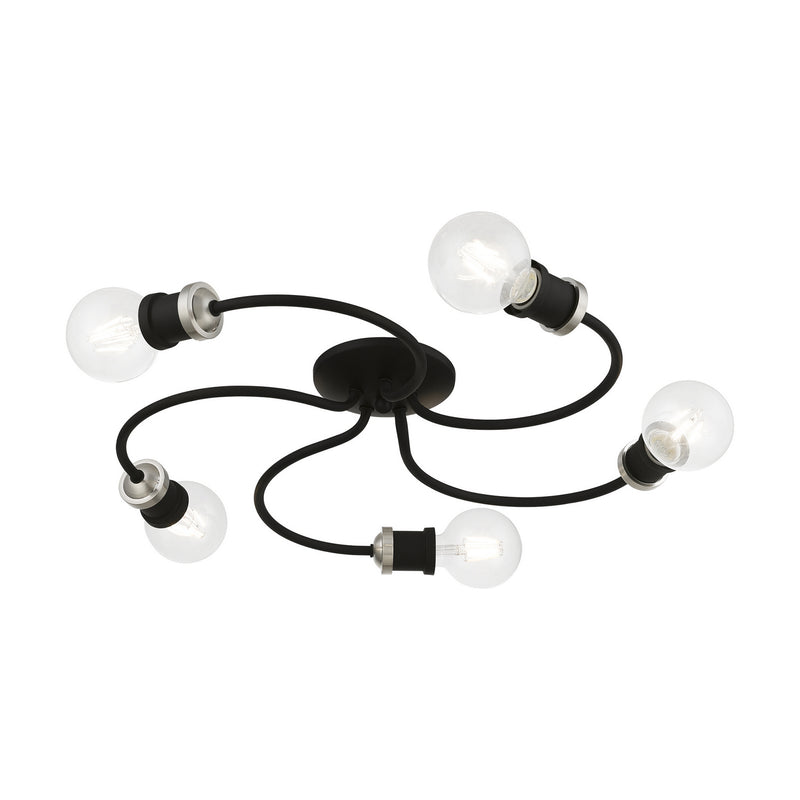 Livex Lighting 46385-04 Five Light Flush Mount, Black w/Brushed Nickel