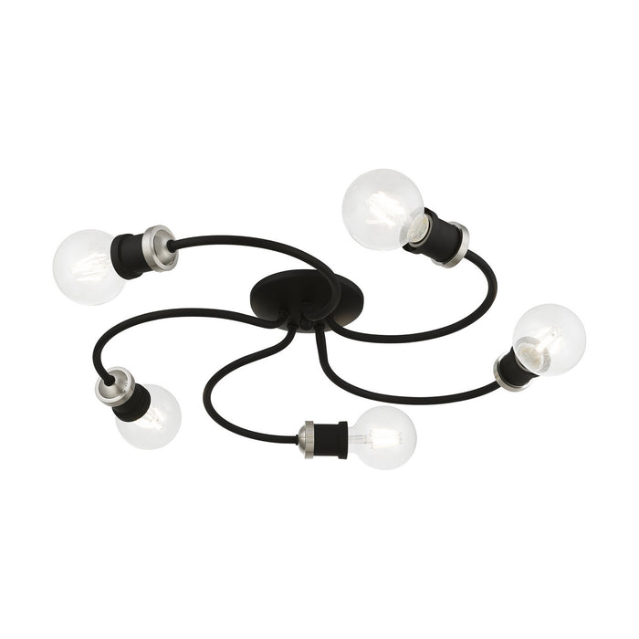 Livex Lighting 46385-04 Five Light Flush Mount, Black w/Brushed Nickel