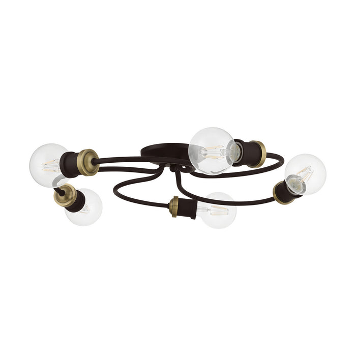 Livex Lighting 46385-07 Five Light Flush Mount, Bronze w/Antique Brass