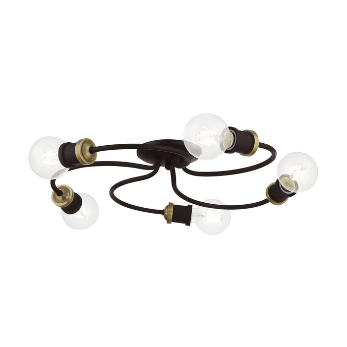 Livex Lighting 46385-07 Five Light Flush Mount, Bronze w/Antique Brass