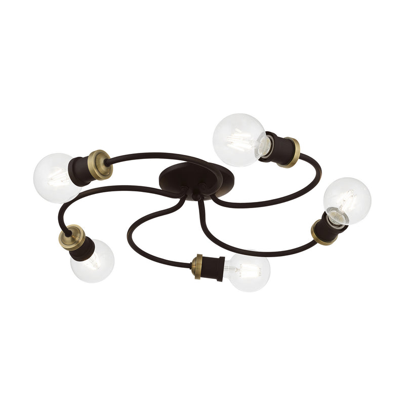 Livex Lighting 46385-07 Five Light Flush Mount, Bronze w/Antique Brass