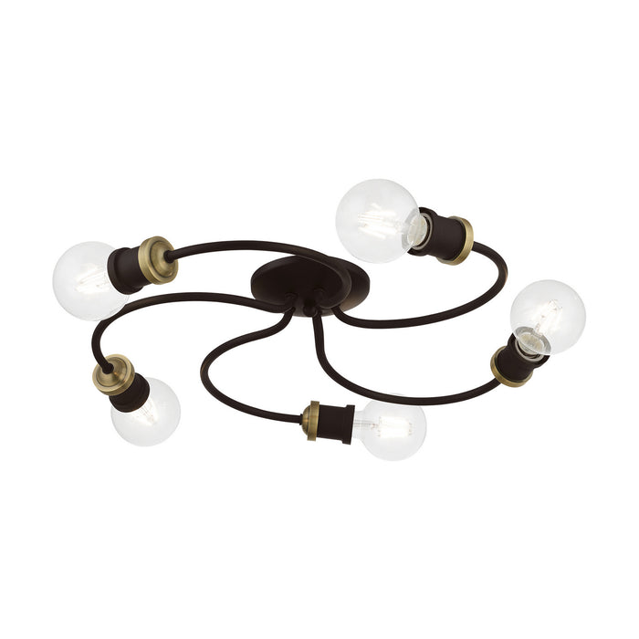 Livex Lighting 46385-07 Five Light Flush Mount, Bronze w/Antique Brass