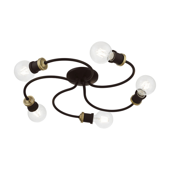 Livex Lighting 46385-07 Five Light Flush Mount, Bronze w/Antique Brass