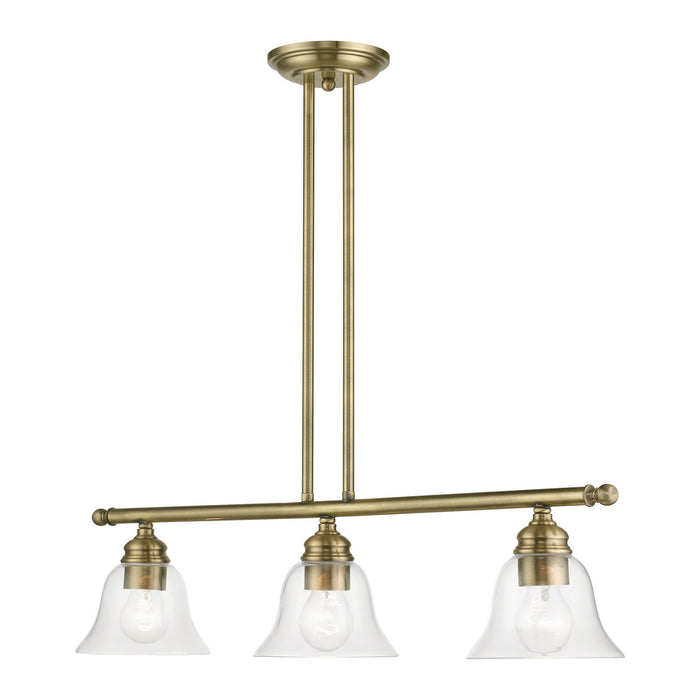Livex Lighting 46487-01 Three Light Linear Chandelier, Antique Brass