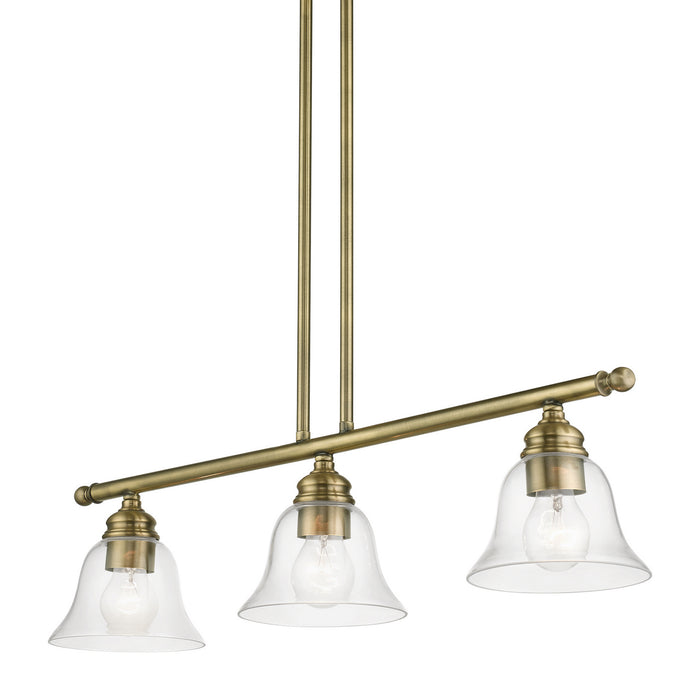 Livex Lighting 46487-01 Three Light Linear Chandelier, Antique Brass