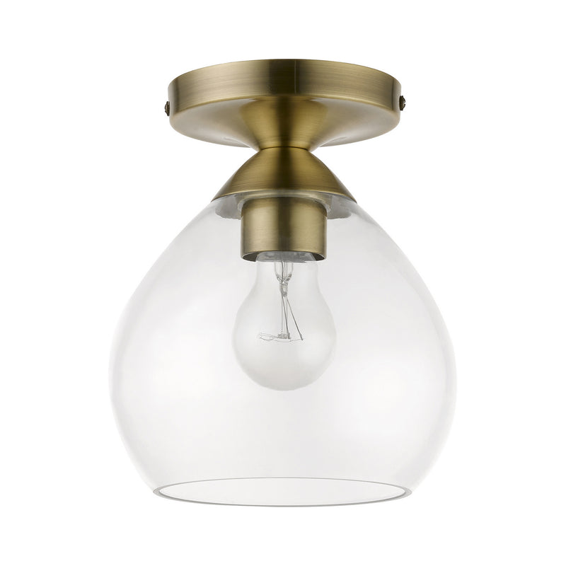 Livex Lighting 46500-01 One Light Semi-Flush Mount, Antique Brass